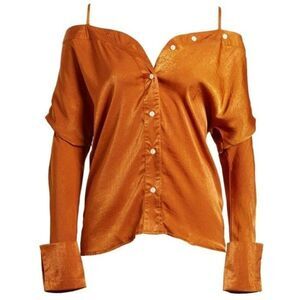 NEW! Alpha & Omega | Satin Cold Shoulder Button Front Blouse - size XL in Copper
